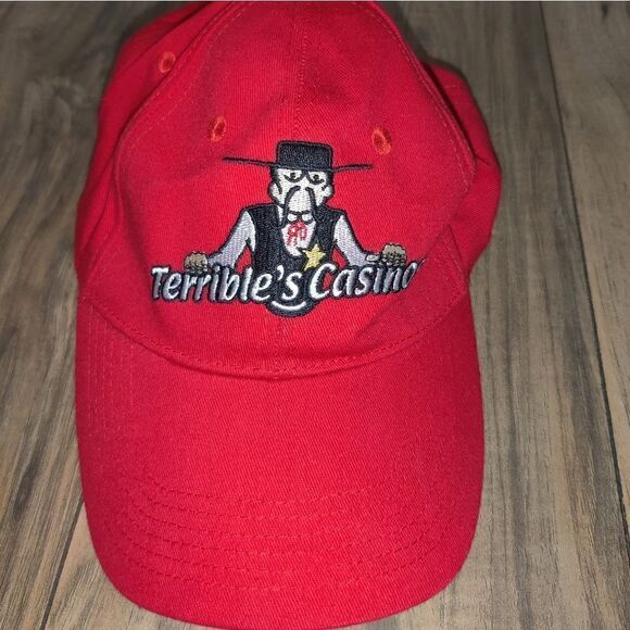 Terrible Casinos Red Hat Cap With Sheriff Logo Adjustable Size. - Picture 1 of 7